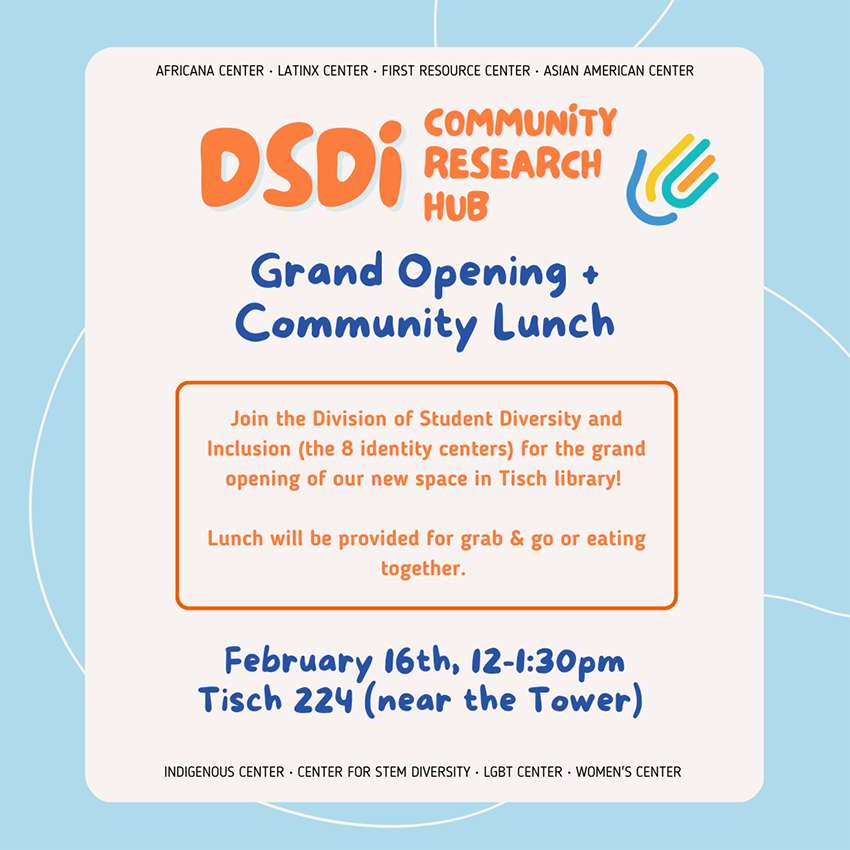 DSDI Community Research Hub Grand Opening and Community Lunch flyer