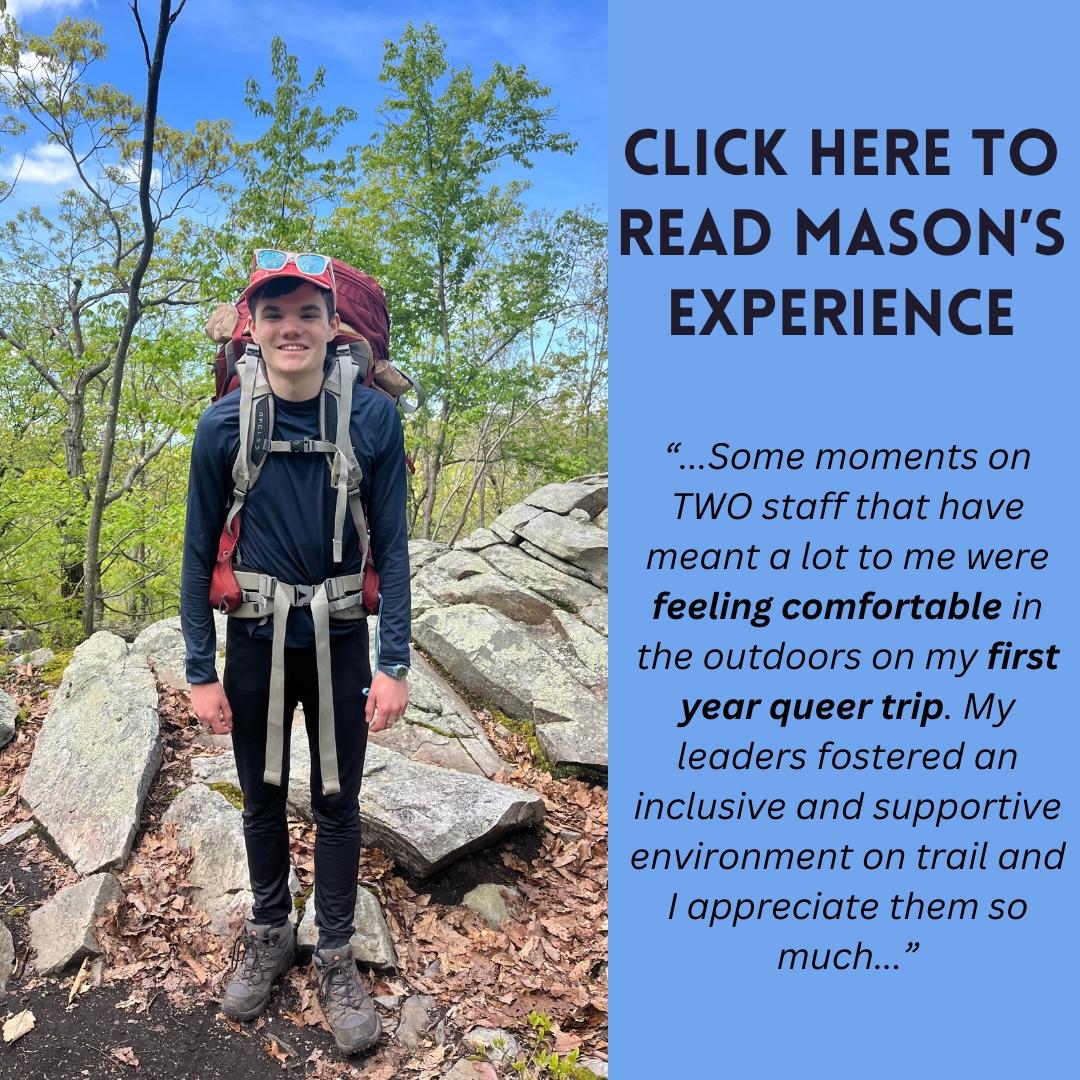 Image of TWO leader Mason Rauch standing with a backpack on in the woods