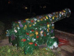Tufts cannon with graffiti