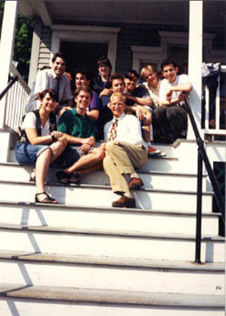 Students on stairs of Hayes House 1987