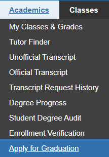 apply for graduation navigation