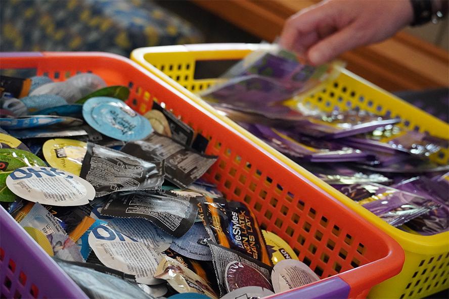 Basket of condoms