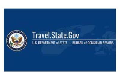 blue logo with official seal that reads travel.state.gov U.S. Department of State - Bureau of Consular Affairs